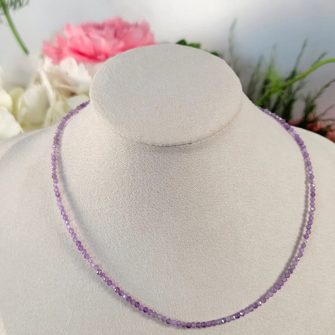 Natural Delicate Amethyst Choker Round 3mm Purple Beads Healing Energy Necklace