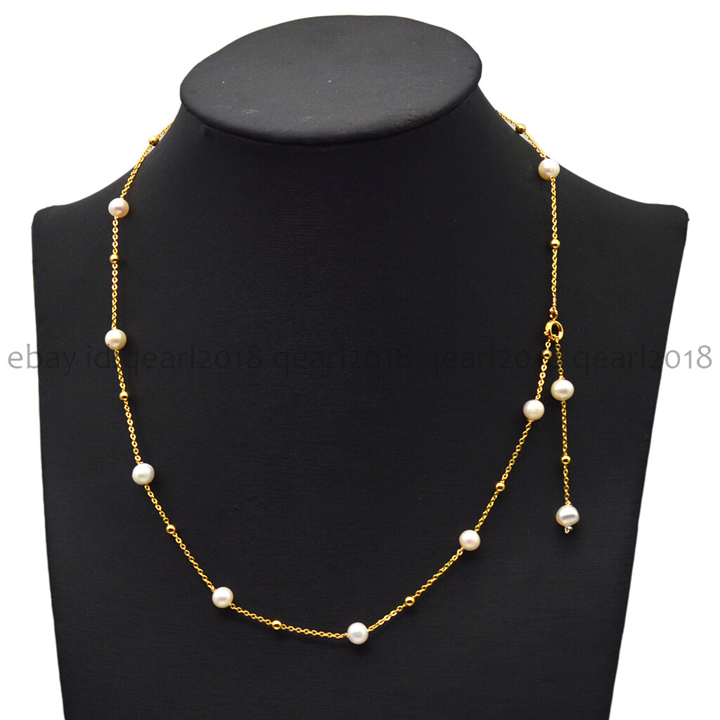 Real Natural 6-7mm White Freshwater Baroque Pearl Chain Necklace 20/32”