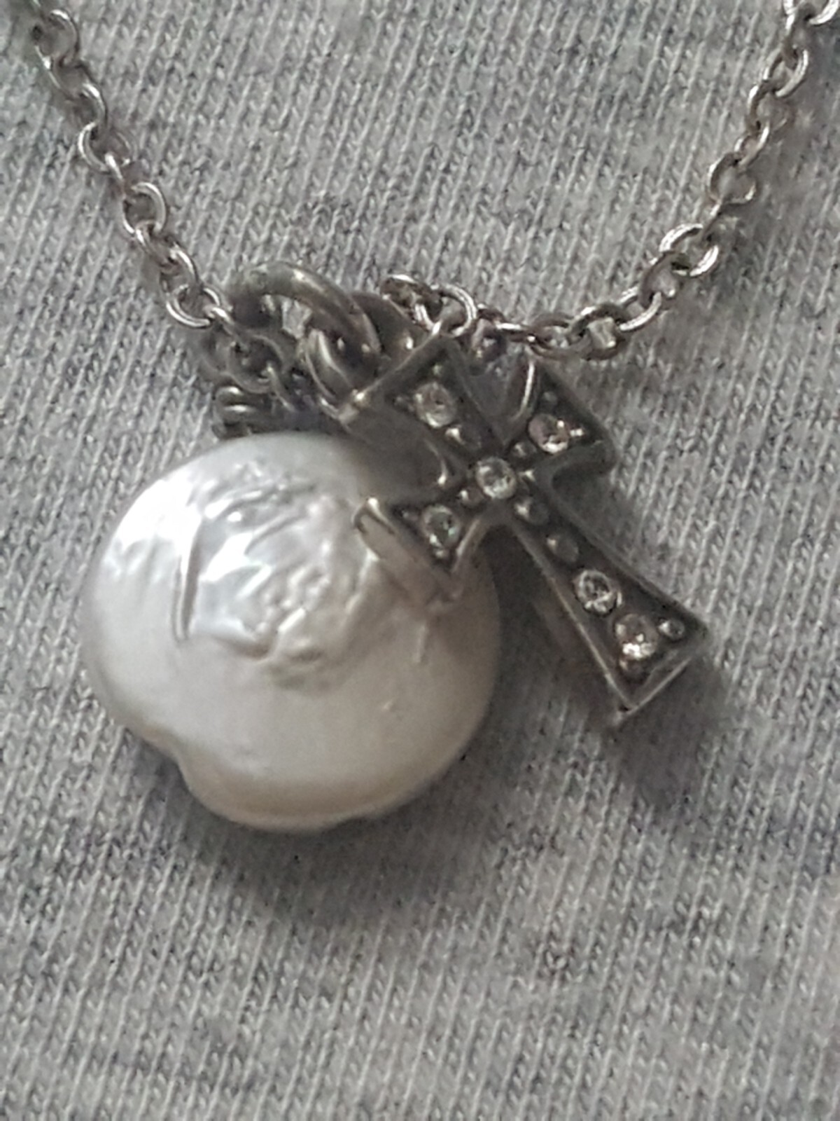 Brighton MARGARITA Cross Necklace Tiny Pendant Dainty w/ Pearl Charm 15-17″