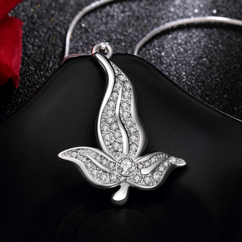 Elegant 925 Sterling Silver Filled Flora CZ Pendant Necklace N-A602 Woman Gift