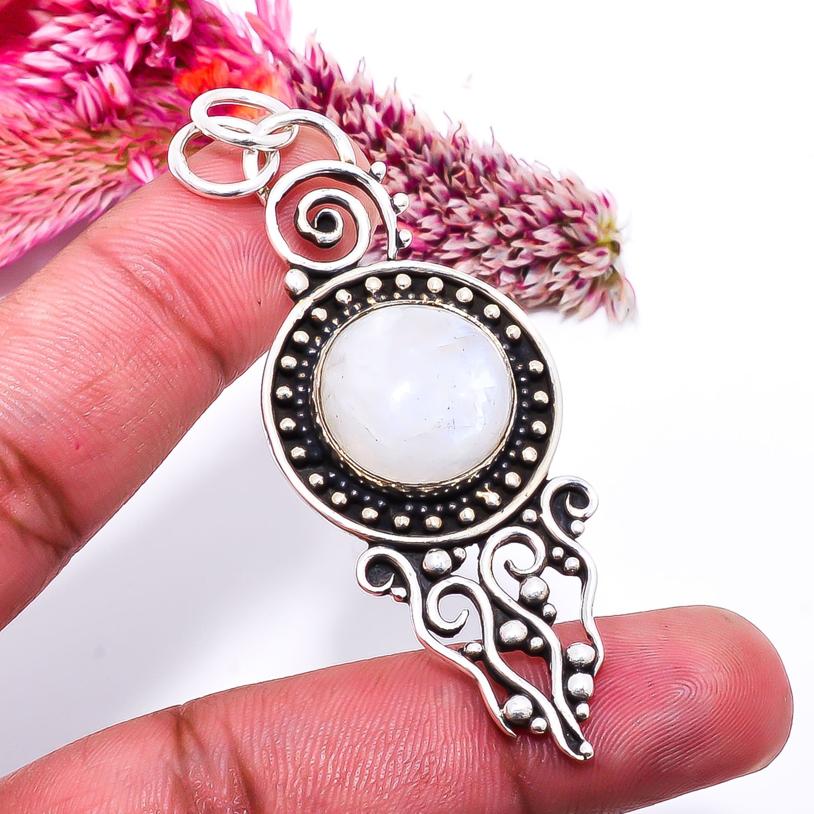 Rainbow Moonstone – India Handmade 925 Sterling Silver Pendant 2.34″ P33