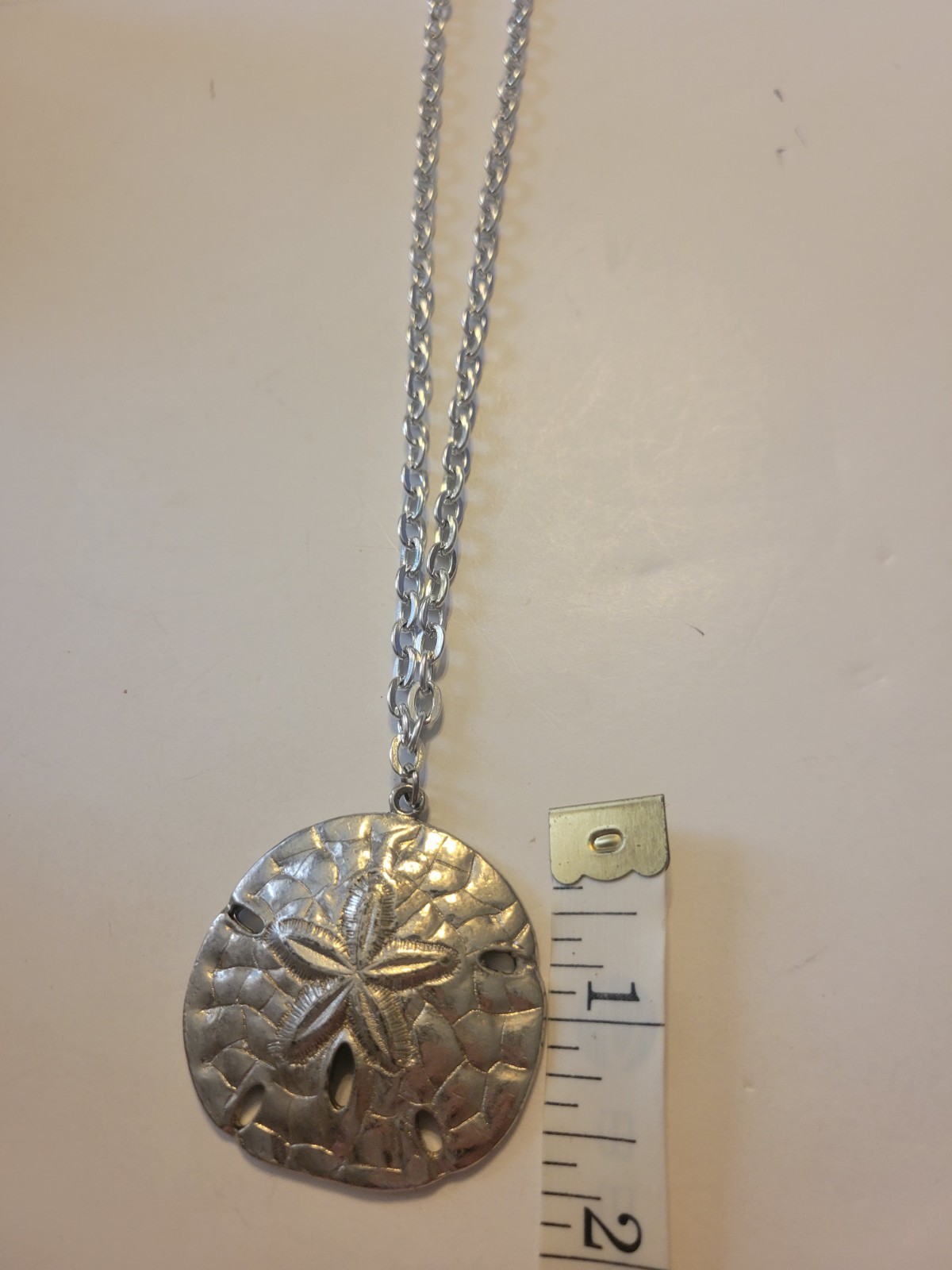 Vtg Sand Dollar Starfish Necklace Silver Tone Long Chain 16″ Beach Coastal