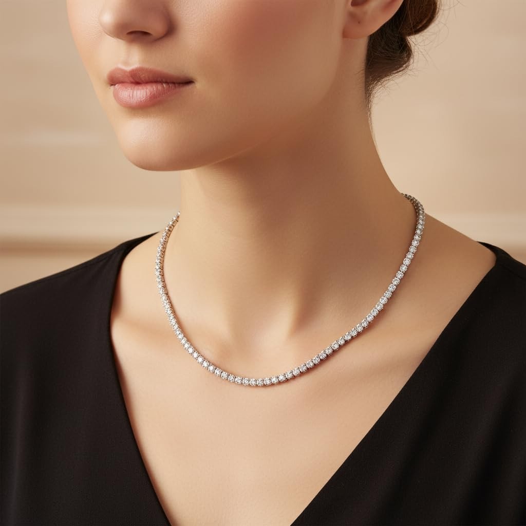4mm Tennis Necklace for Women & Men – 18K White Gold Plated CZ Diamond Chain, 16