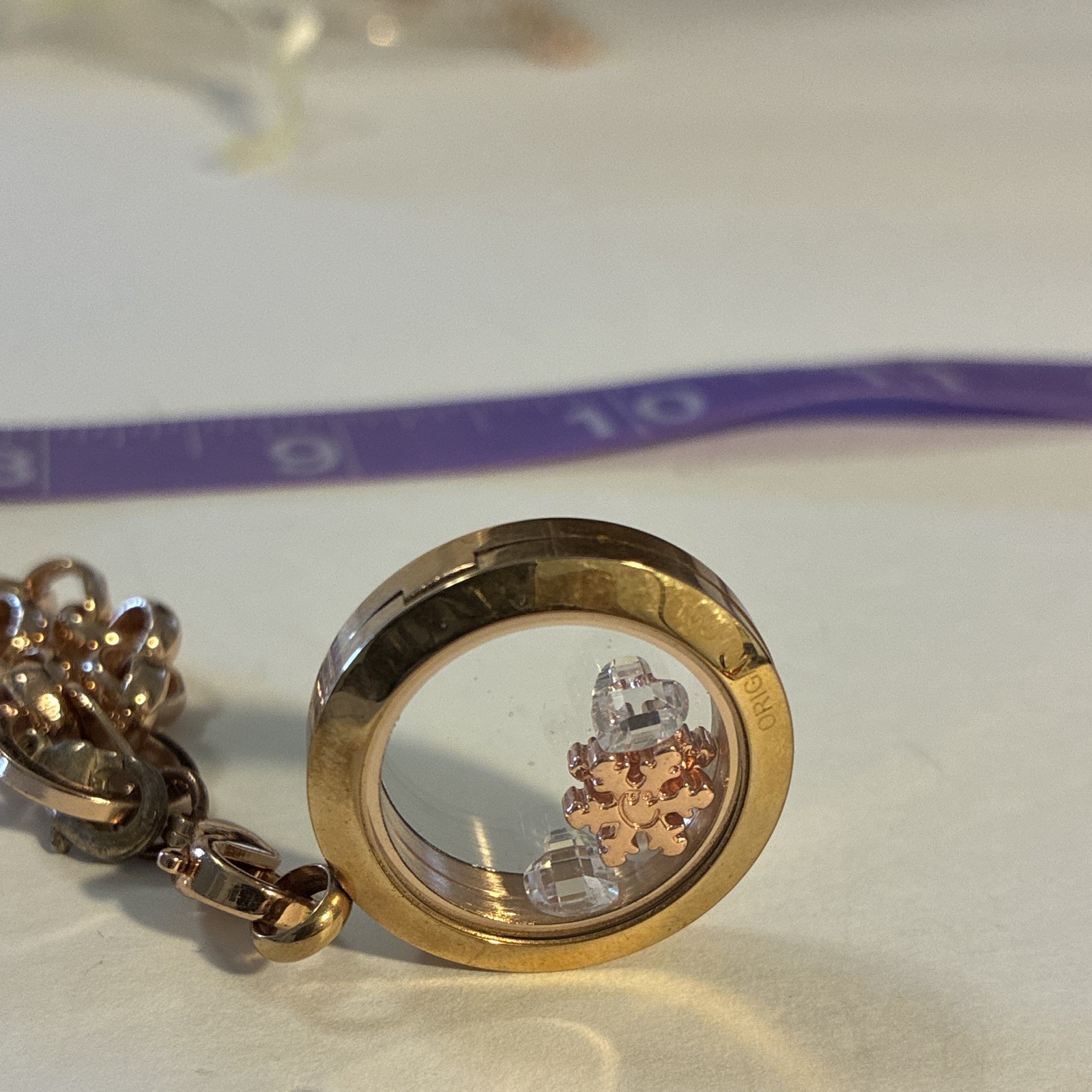 Origami Owl Rose Gold Convertible Living Locket Necklace Winter Snowflake Set