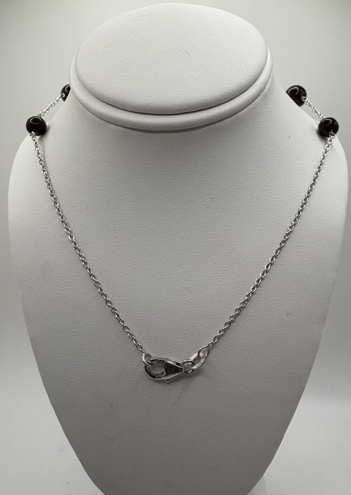 Elite Shungite Station Necklace 20” Sterling Silver Rhodium Finish Black Beads