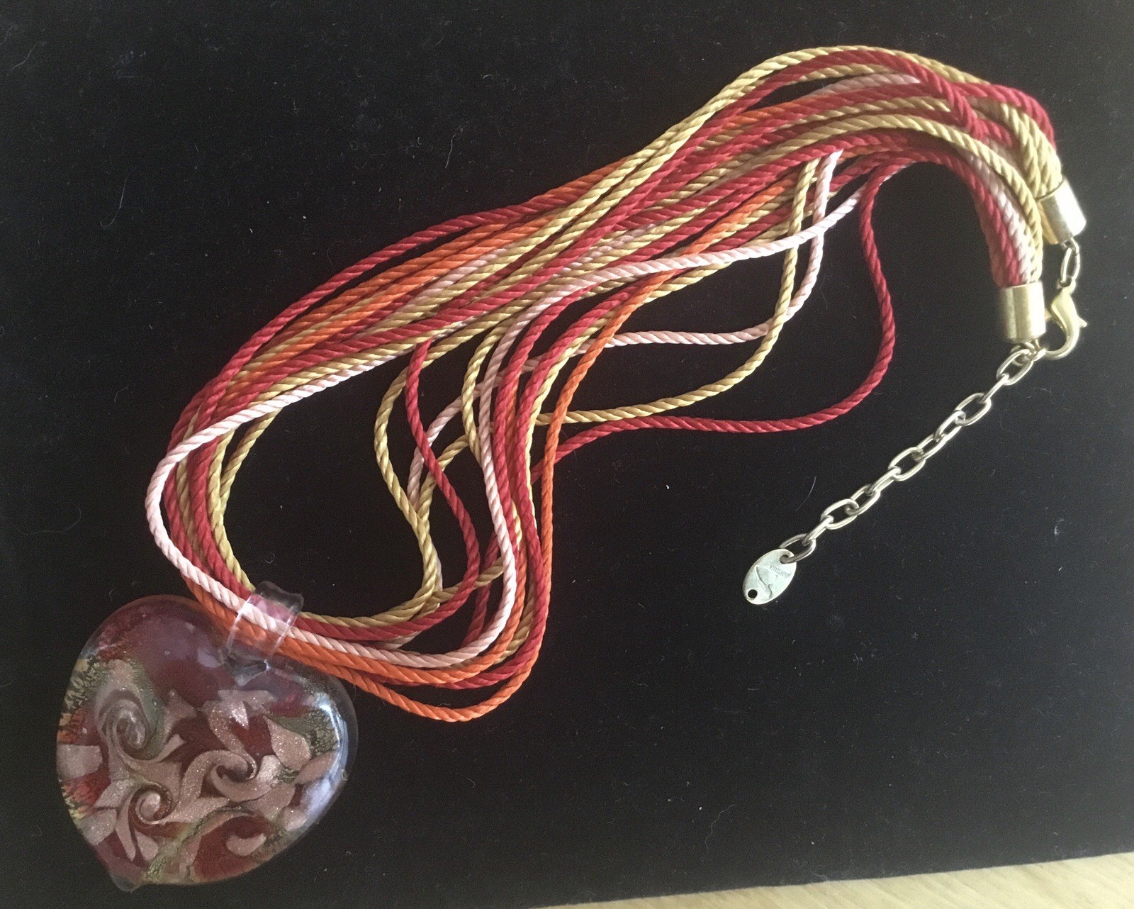 Antica Murrina Venetian Glass Heart Pendant on coloured strings,