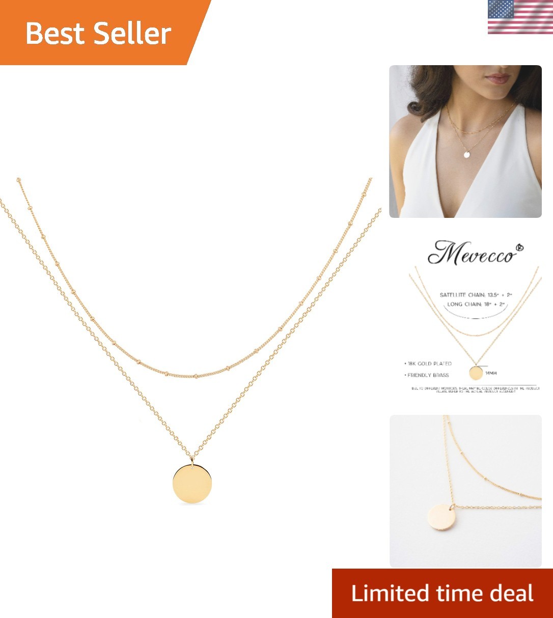 Layering Long Necklace with Heart Pendant – 18k Gold Plated & Adjustable Fit