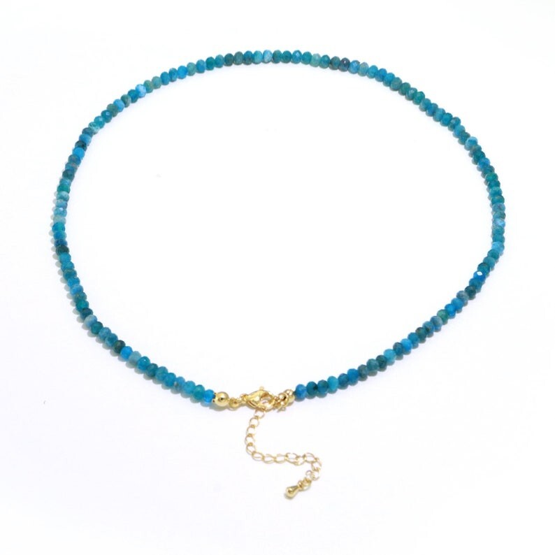 Nature Blue Apatite Faceted Round Gemstone Beads Handmade Women Necklaces 18”
