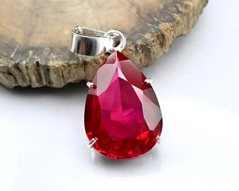 Certified 31.70 CT Natural Loose Red Ruby Gemstone 925 Solid Silver Pendant