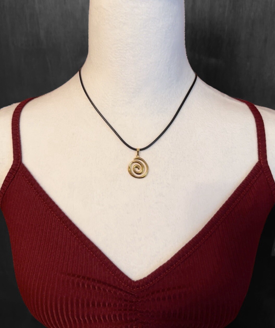Golden Spiral Swirl Pendant Necklace Black Cord Unisex Women Men Brand New