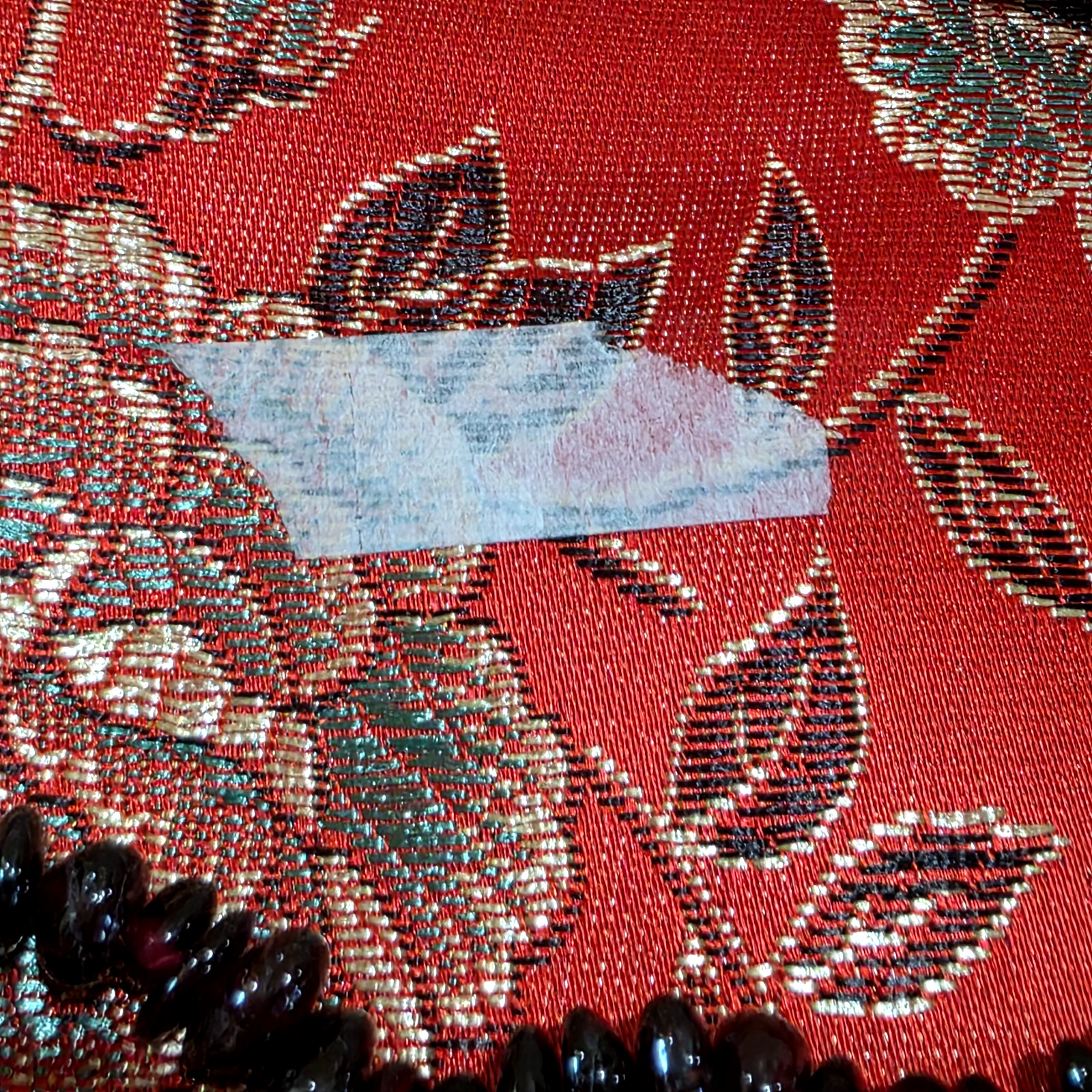 Vintage Natural Red Garnet Nugget Bead Beaded Necklace Original Silk Satin Bag