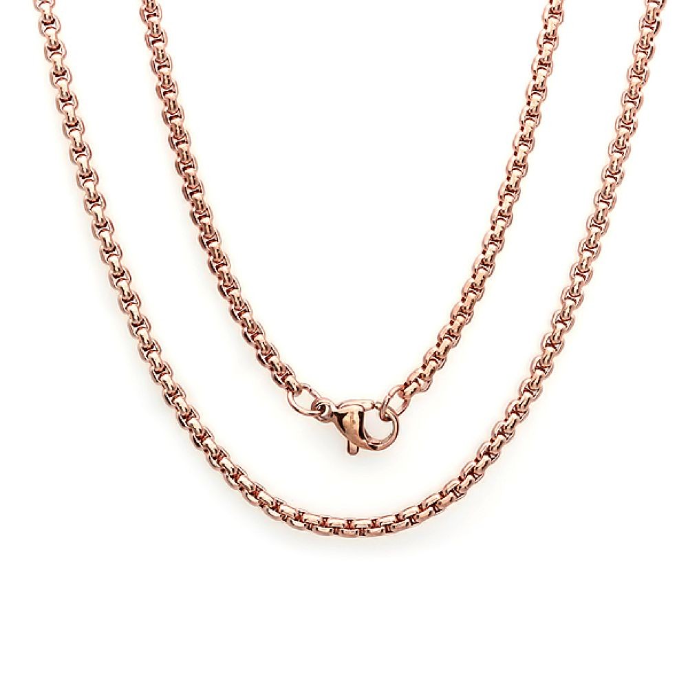 30 Inch Rose Gold Tone Stainless Steel Rolo Box Chain Necklace w/ Lobster Clasp
