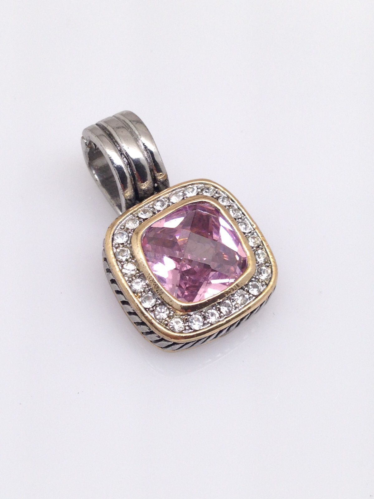 Brass CZ Pink Gemstone Square Pendant Women 17mm(0.67″)/27mm(1.06″)
