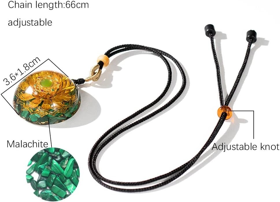Healing Orgonite Necklace with Malachite & Flower of Life – Adjustable Cord