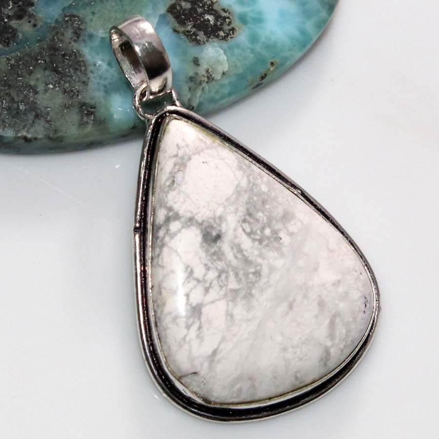 925 Silver Plated Howlite Pendant 2″ Premium Jewellery Limited Stock Deal MJ