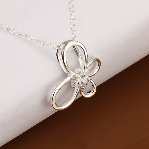 Classic 925 Sterling Silver Filled SF Flora CZ Pendant Necklace N-A648 Gift