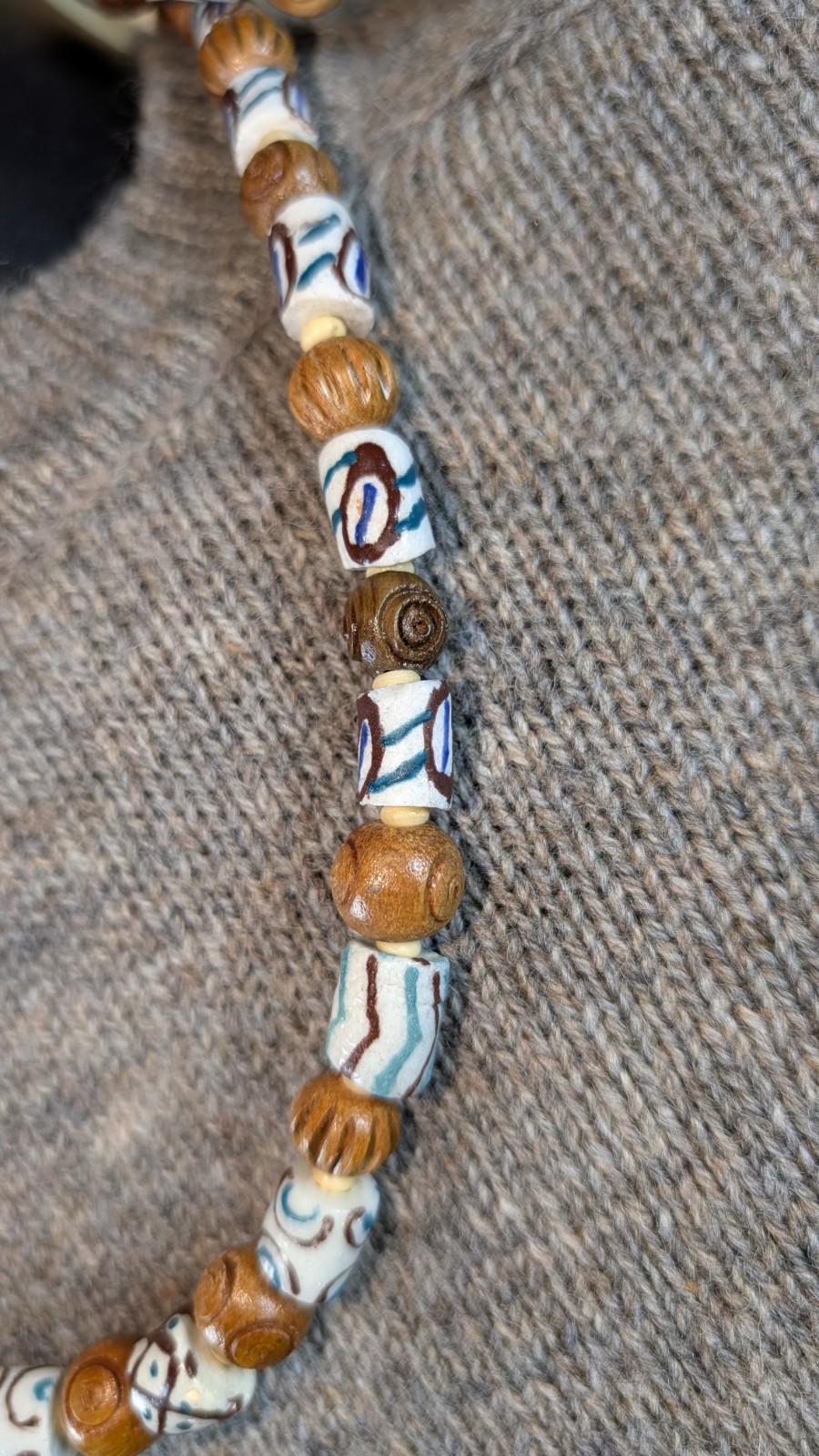 Men’s 24in Tribal Necklace and 8in sizeable Bracelet, White Krobo, for healing