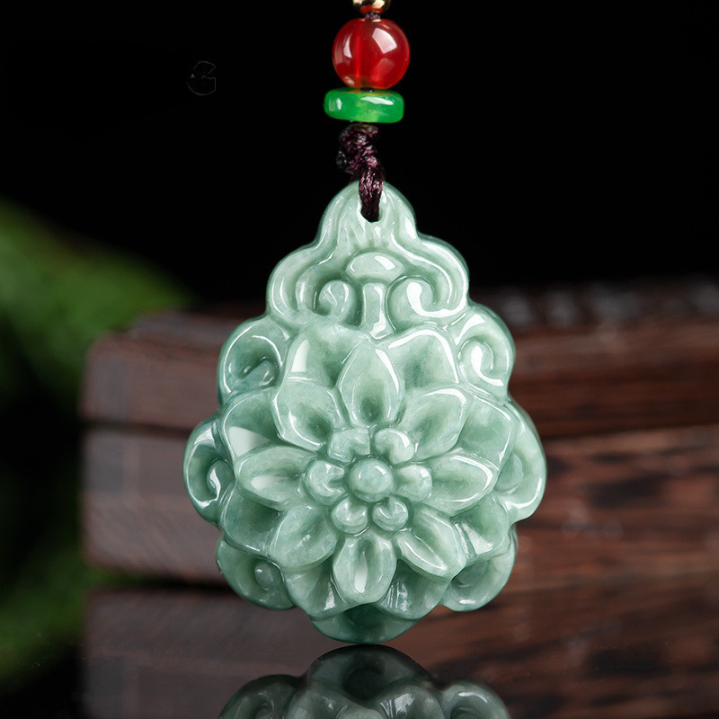 Jadeite Rose Flowers Pendant Ice Kind Handmade Carved Women’s Necklace