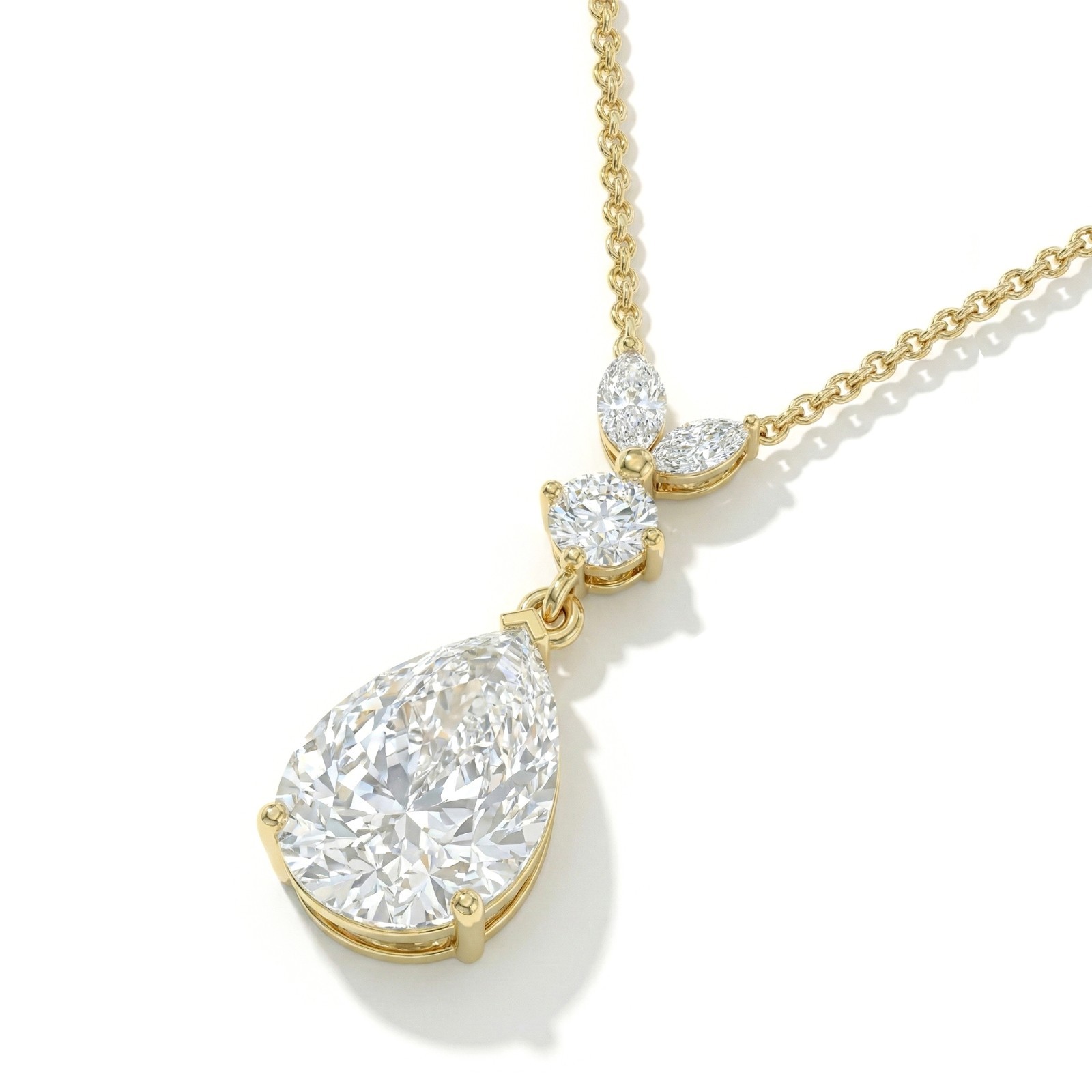 Simulated Diamond Pendant Necklace Pear Cut Gold, CZ Teardrop Necklace