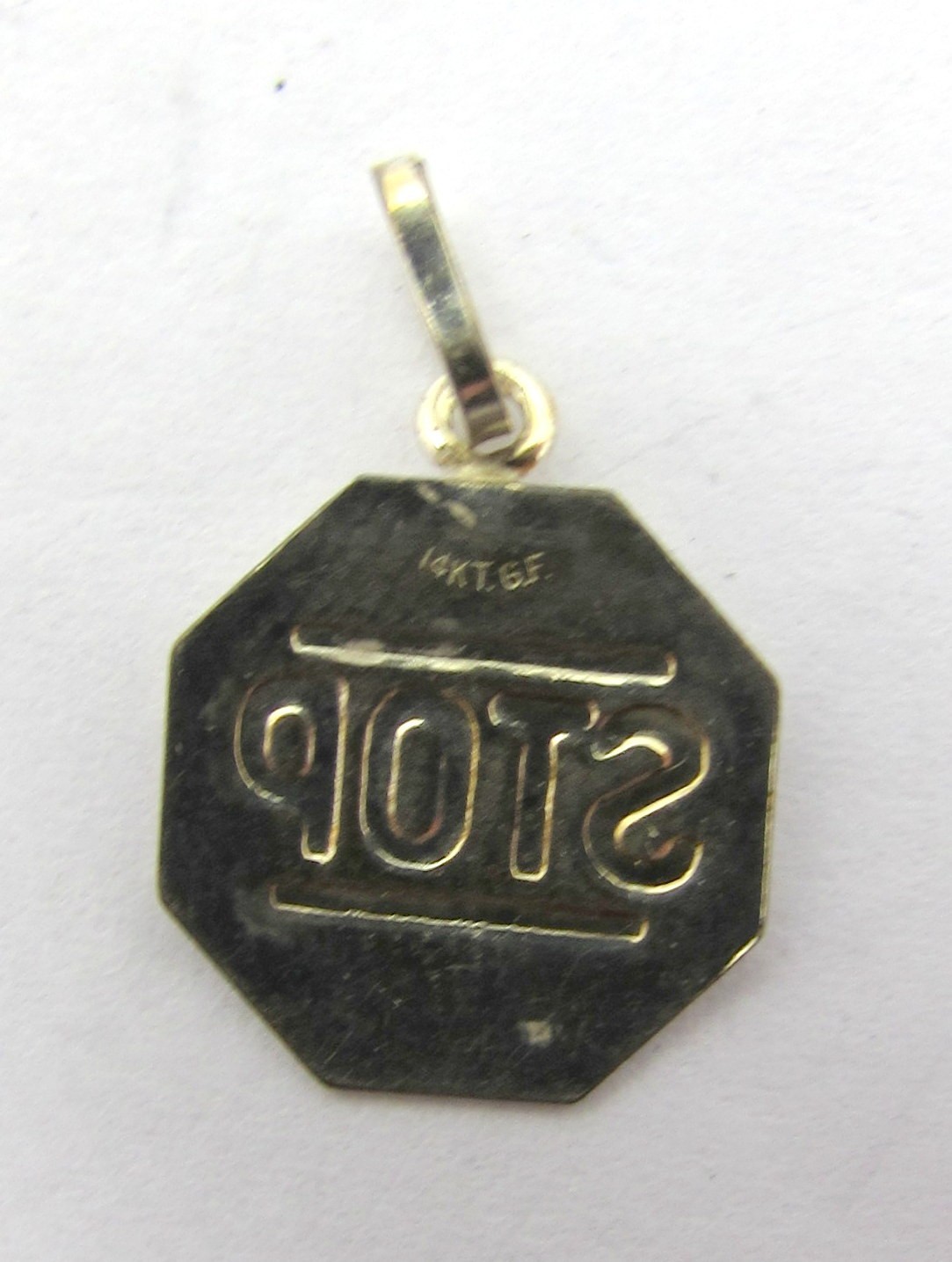 YELLOW GOLD FILLED STOP SIGN PENDANT OR CHARM 17X11MM ~ 0.1G