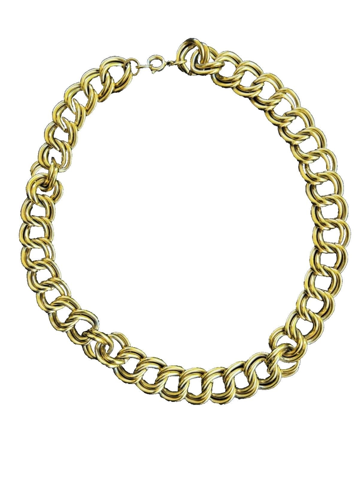 Vintage Gold Tone Chunky Link Double Chain Necklace 80s Statement Collar 18”
