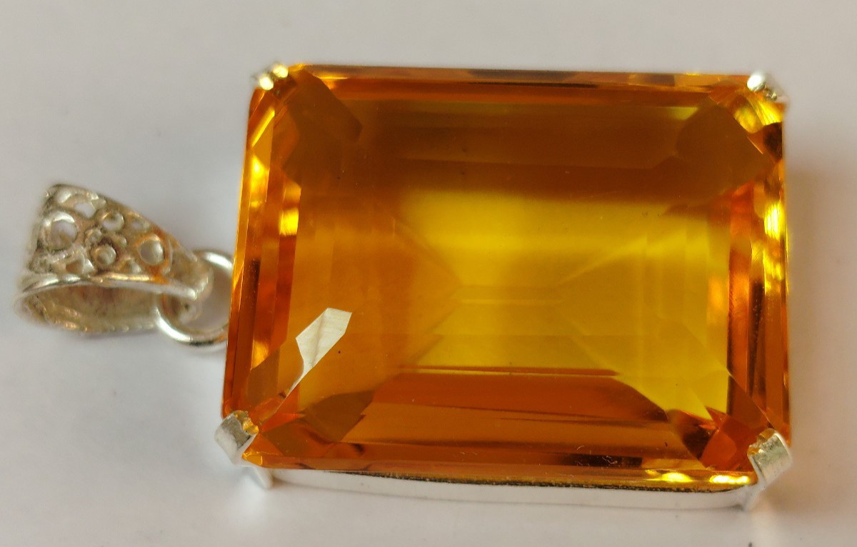 98.20 Ct. Large Yellow Citrine Emerald Cut Pendant 925 Silver Jewelry Gift Women