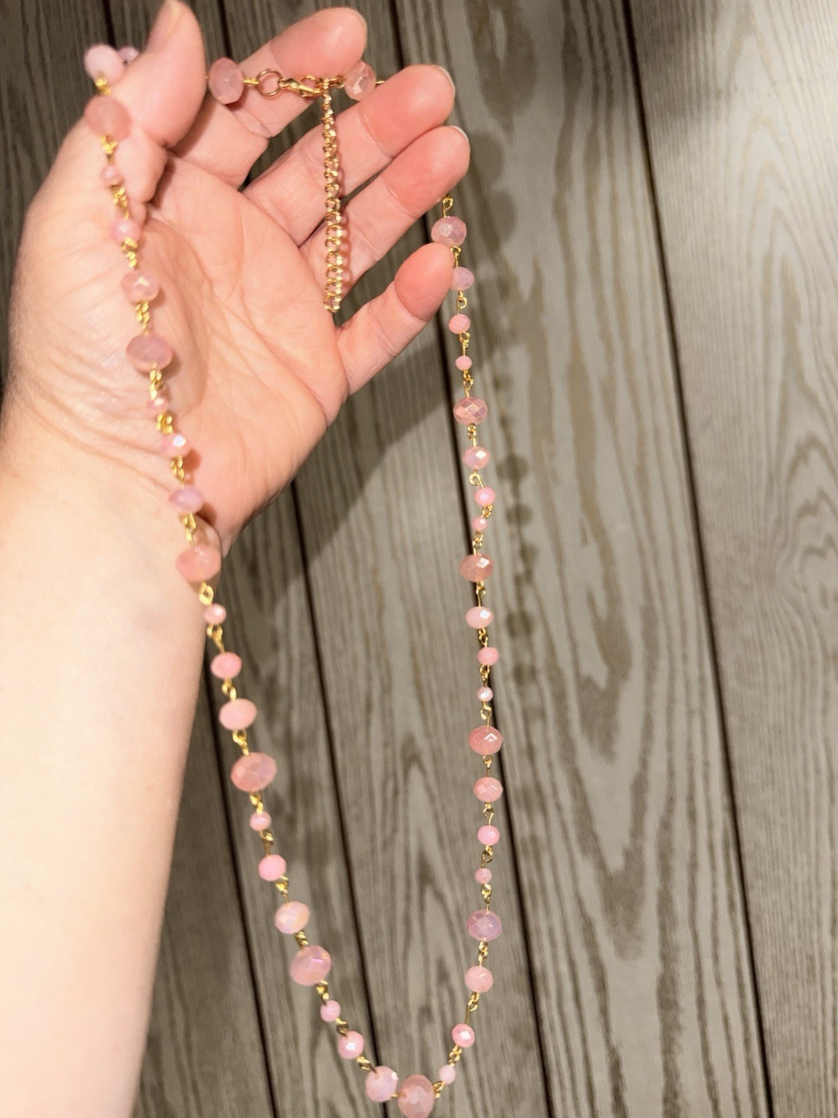 Pink Faceted Crystal Bead Necklace Gold-Tone Cable Chain Lobster Clasp