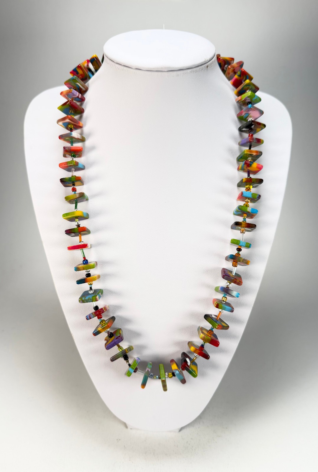 Jackie Brazil “Africa” Kandinsky Liquorice Squares & Beads 70cm Necklace (N0009)