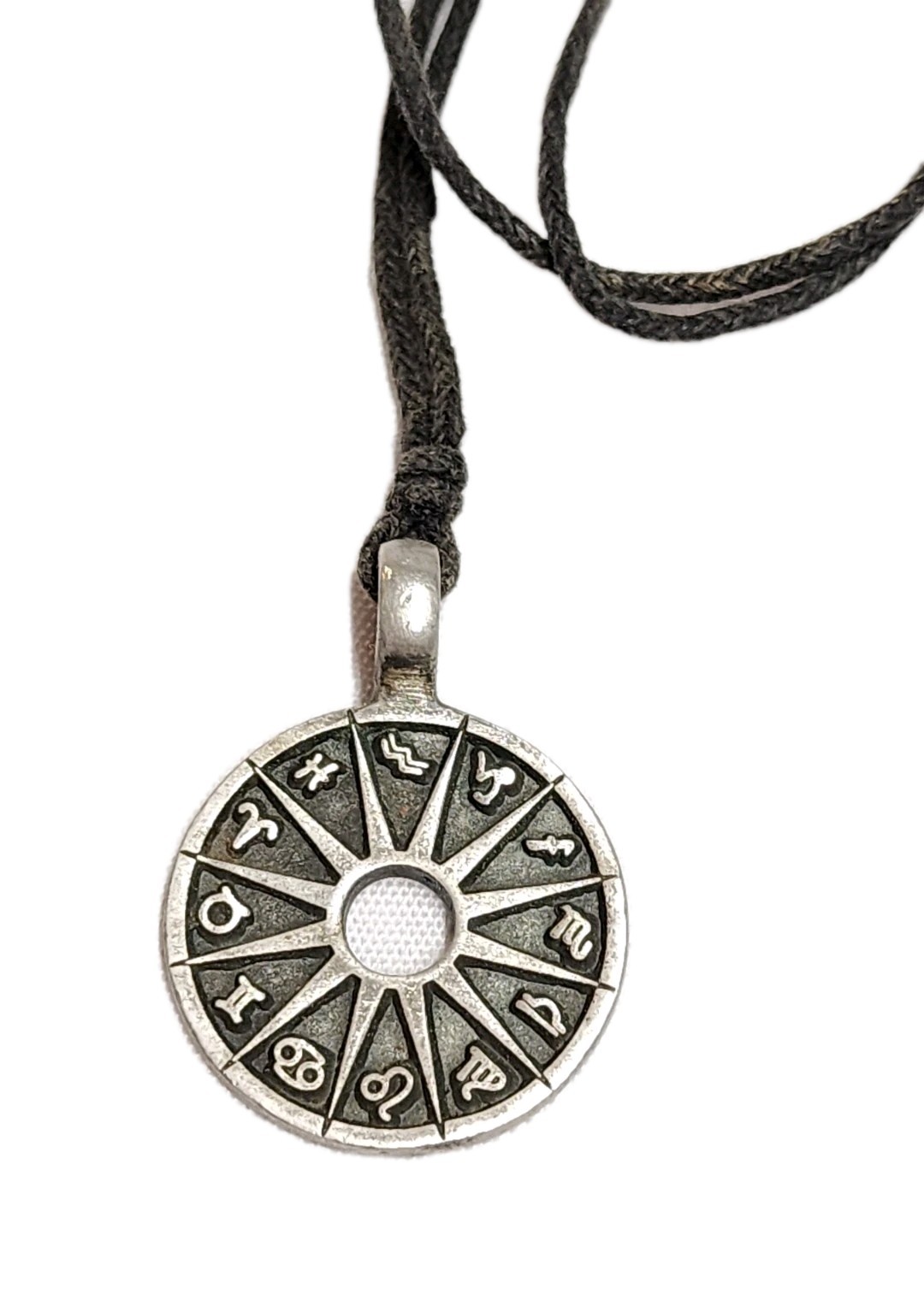 Zodiac Signs Pewter Pendant Charm Necklace Pewter Tone BlacK Cord Astrology