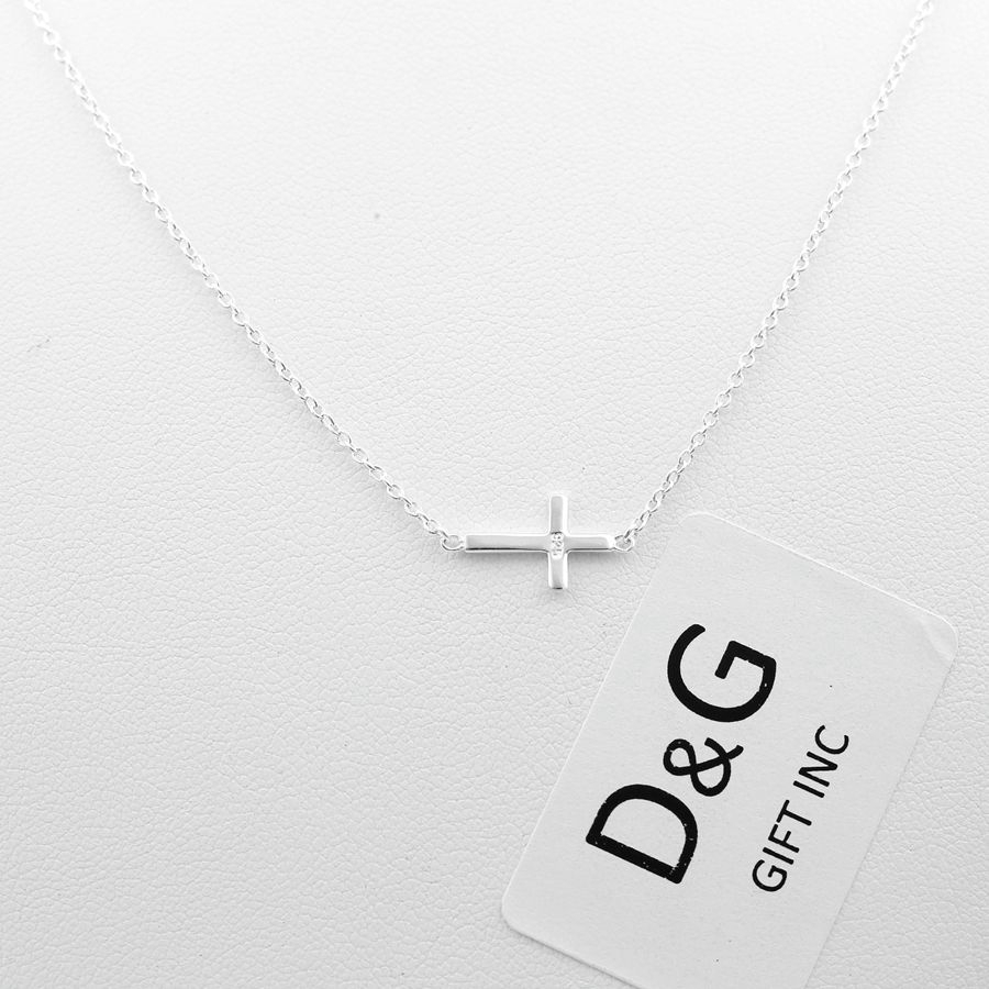 DG Women’s Sterling Silver Sideway Cross 15mm Mini Pendant 16″-18″ Necklace,Box