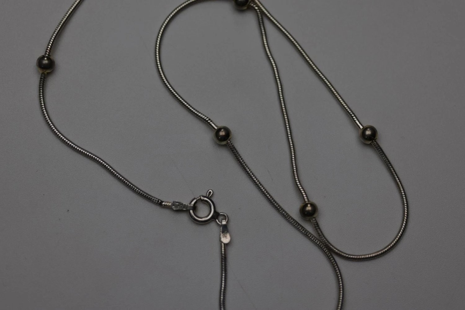 Fas Sterling Silver 925 Italy Station Bead Snake Chain Necklace 16 Inch