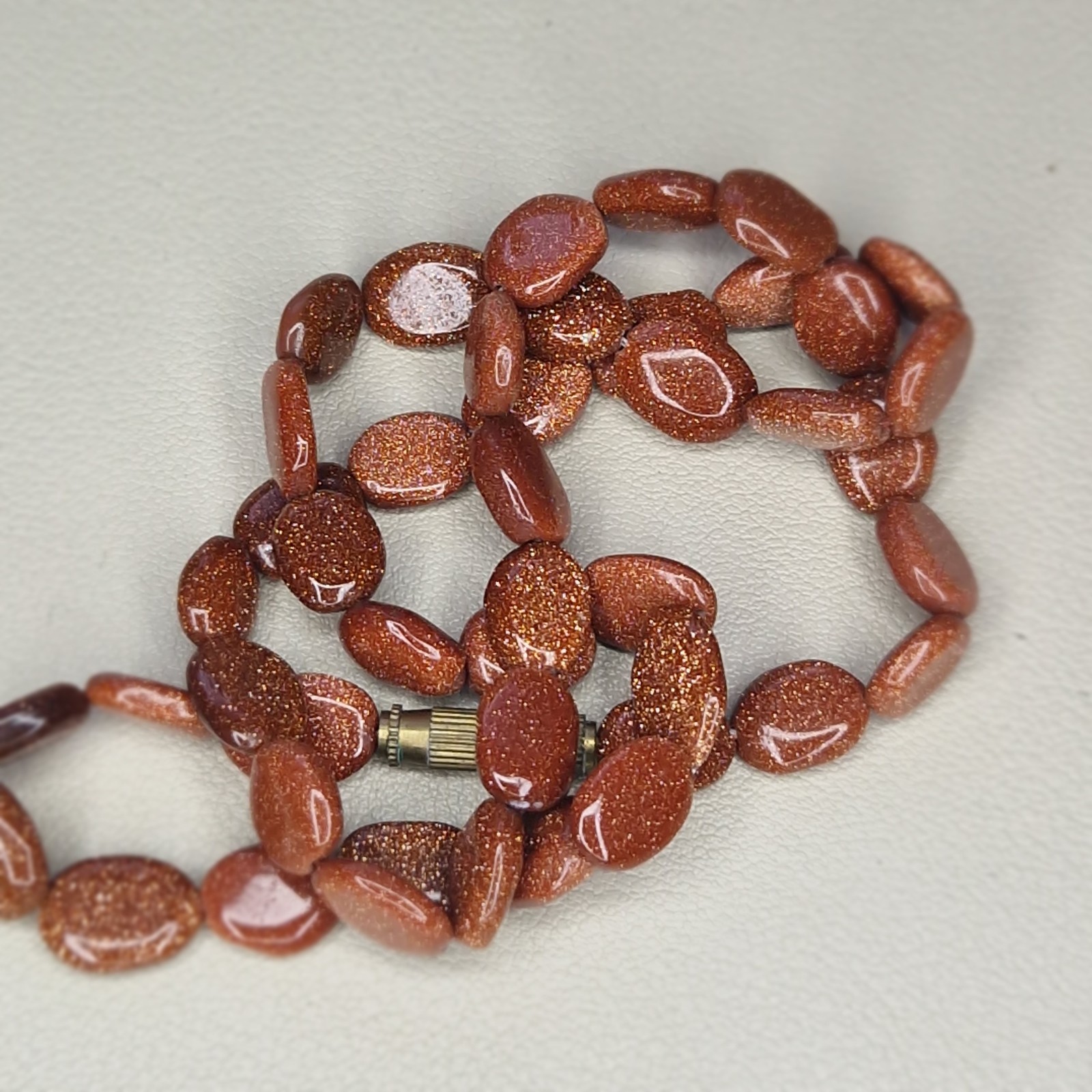 Sandstone Beaded Necklace Oval Beads Vintage Collar Length 46cm Long Orange