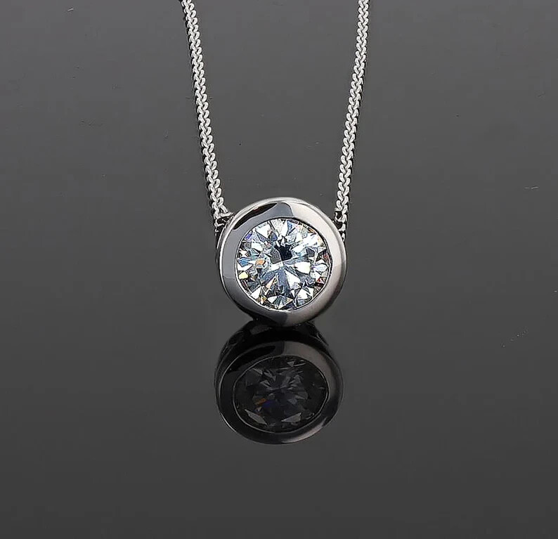 Lustrous 1 Ct White Flawless Moissanite Round Stone 925 Sterling Silver Necklace