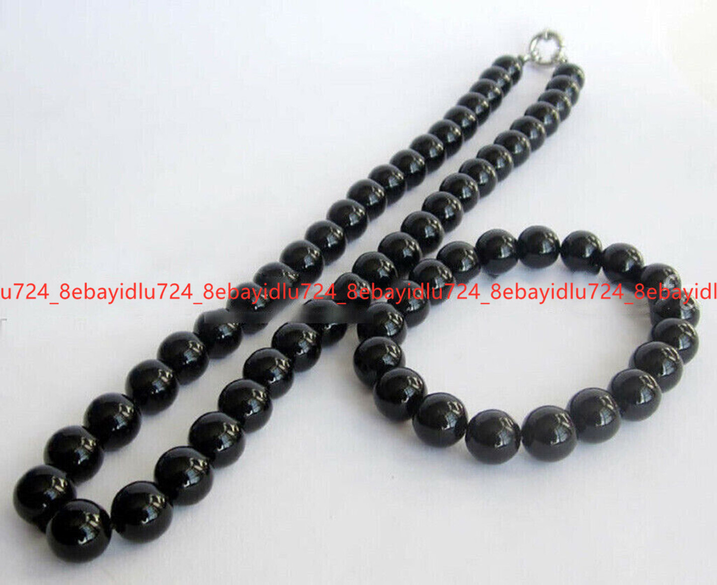 Natural 6/8/10/12mm Black Agate Round Gemstone Beads Necklace Bracelet Set