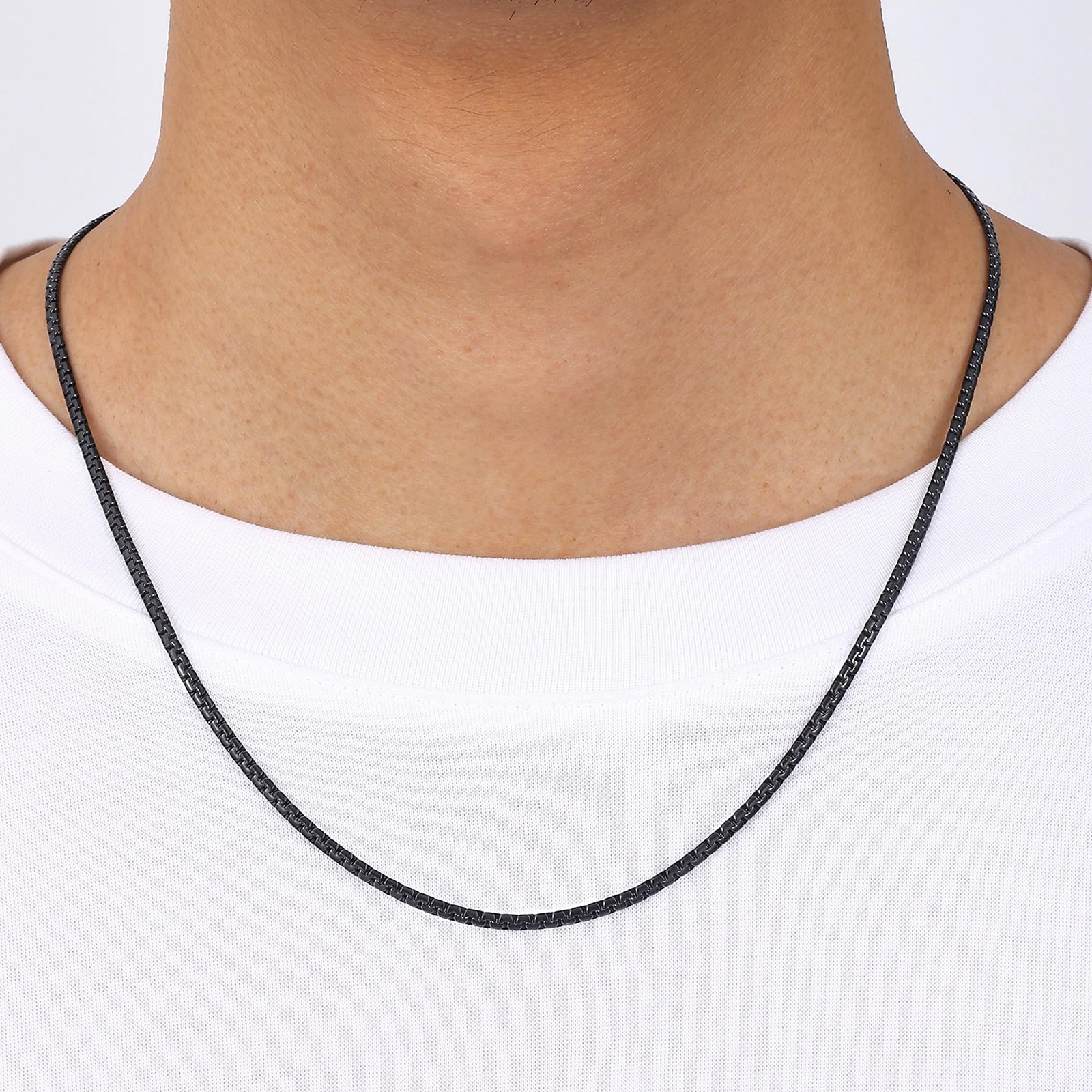 Black Flat Chains for Men, 2.5mm Stainless Steel Chain Necklace, Necklaces fo…