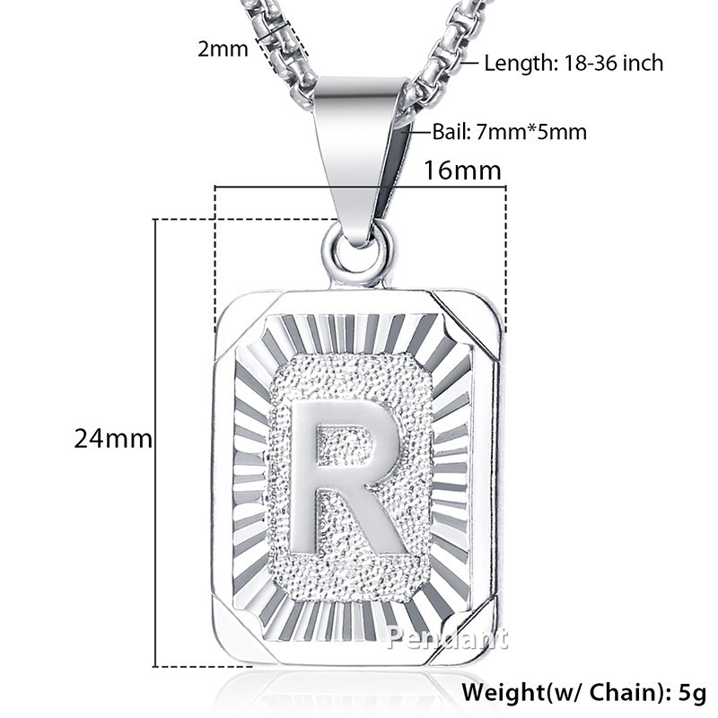Silver 26 Letters Charm Pendant Necklace White Gold Plated Stainless Steel Chain
