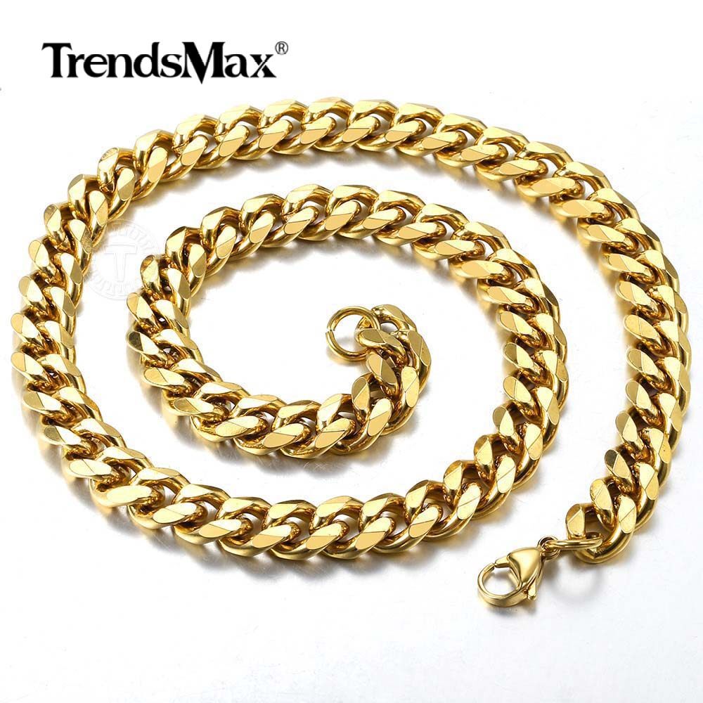 10mm Heavy MENS Chain Yellow Gold Filled Flat Curb Cuban Link Necklace 18-26″