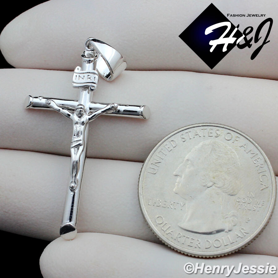 24″MEN 925 STERLING SILVER 2MM MIAMI CUBAN CURB CHAIN JESUS CROSS PENDANT*SP213