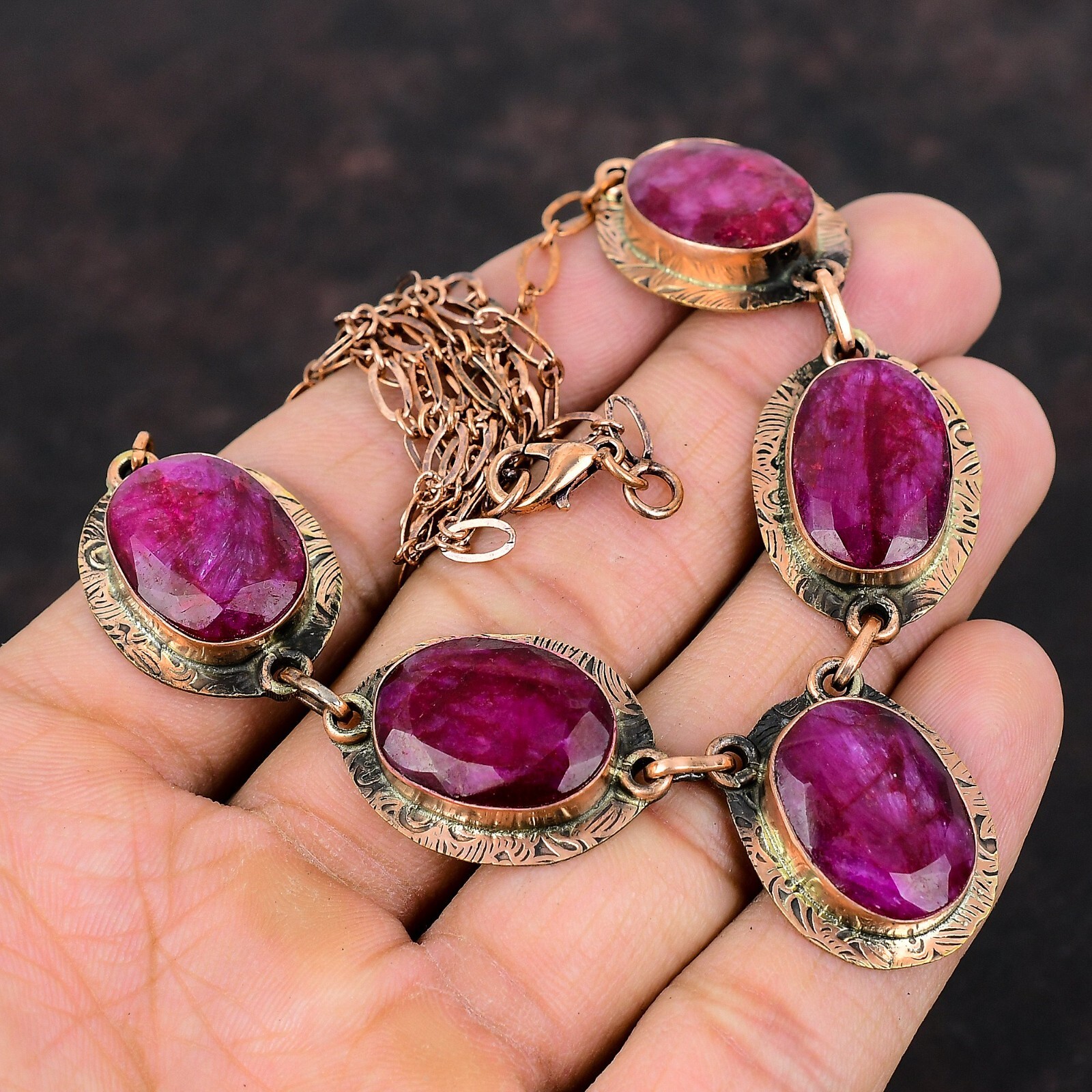 Kashmir Rubi Jewelry Gemstone Copper Gift For Mother Adjustable Necklace 18.0″