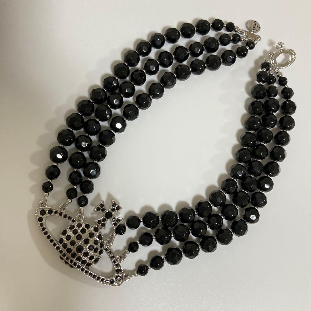 Vivienne Westwood Necklace Black Pearl Choker Triple-strand Silver 38cm NO BOX