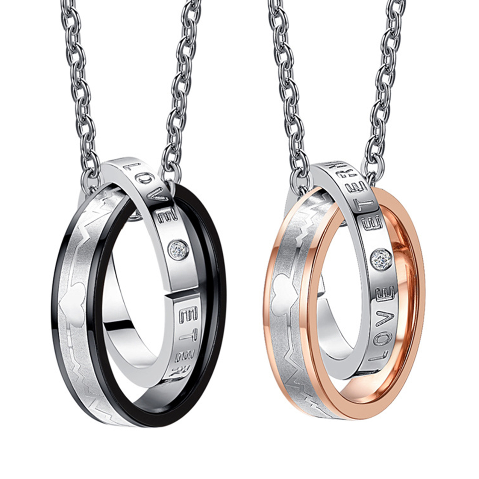 2pc Couples Eternal Love Interlocking Ring Pendant Necklace Valentine’s Day Gift