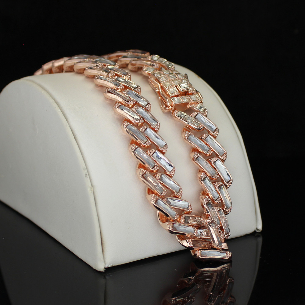 Mens 16mm Iced Baguette CZ Square Miami Cuban Link 14k Rose Gold Plated Necklace