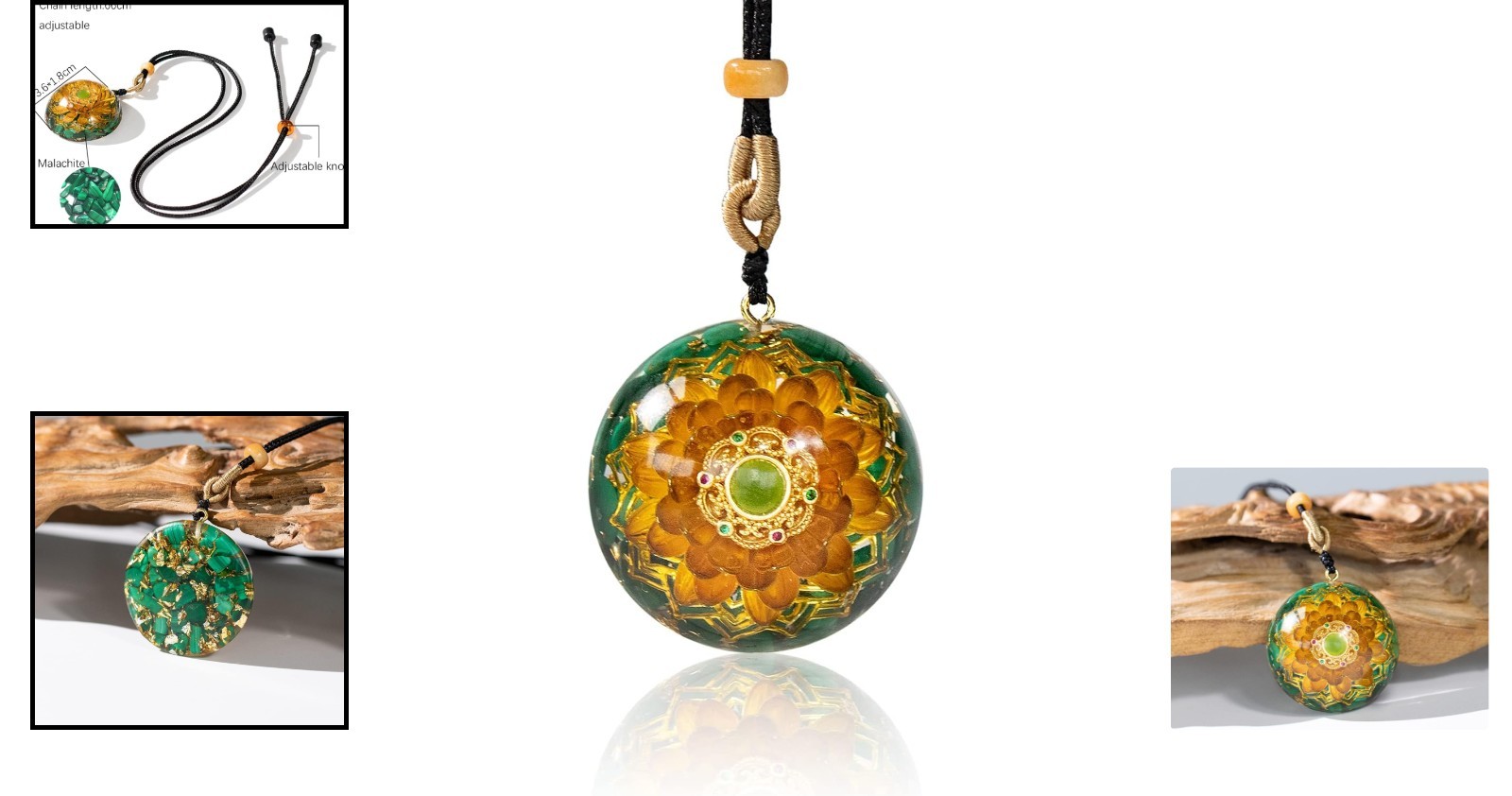Healing Orgonite Necklace with Malachite & Flower of Life – Adjustable Cord