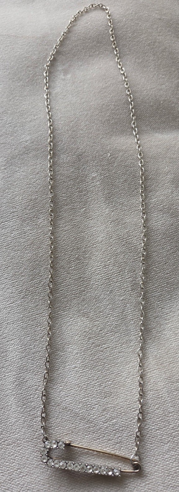 Silver Tone Cable Chain Bar Pendant Necklace, White/Colorless Crystal