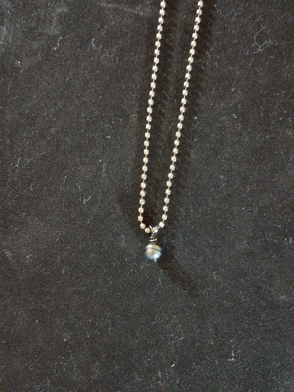 Sterling Silver 925 Nickel-Free Bead Ball Chain Necklace Tahition Black Pearl