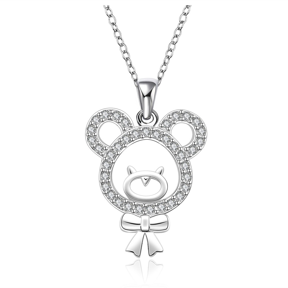 925 Sterling Silver Filled SF Micky Mouse CZ Pendant Necklace N-A670 Gift