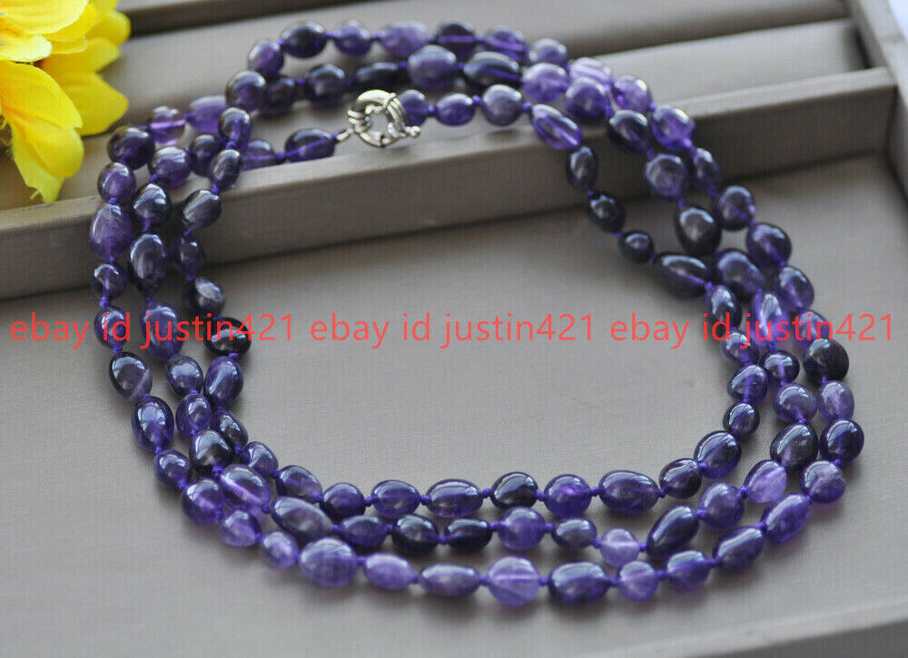 Natural 8-10mm Purple Amethyst Irregular Freeform Gemstone Bead Necklace 16-72”