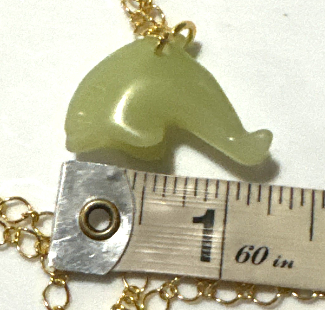 Dolphin Green Aventurine Pendant Necklace Jewelry Gold Tone Chain Genuine Stone