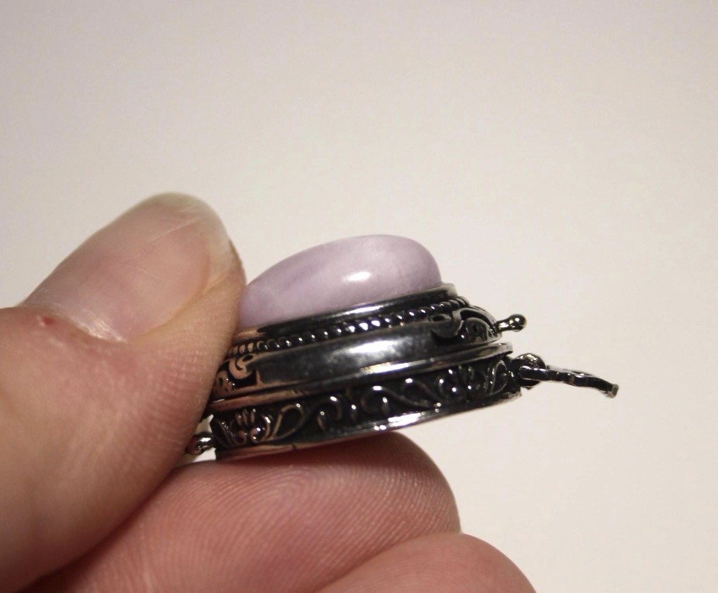 Kunzite Locket Pendant, Sterling Silver Plated Poison Pendant