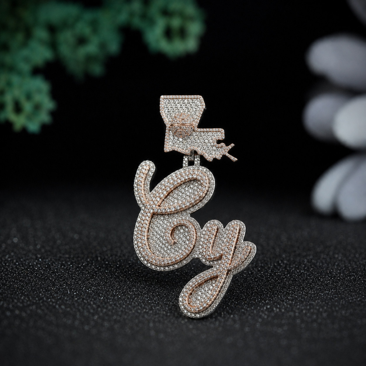 Custom Iced Out Name Pendant Rose Gold Moissanite Diamond Hip Hop Script Charm